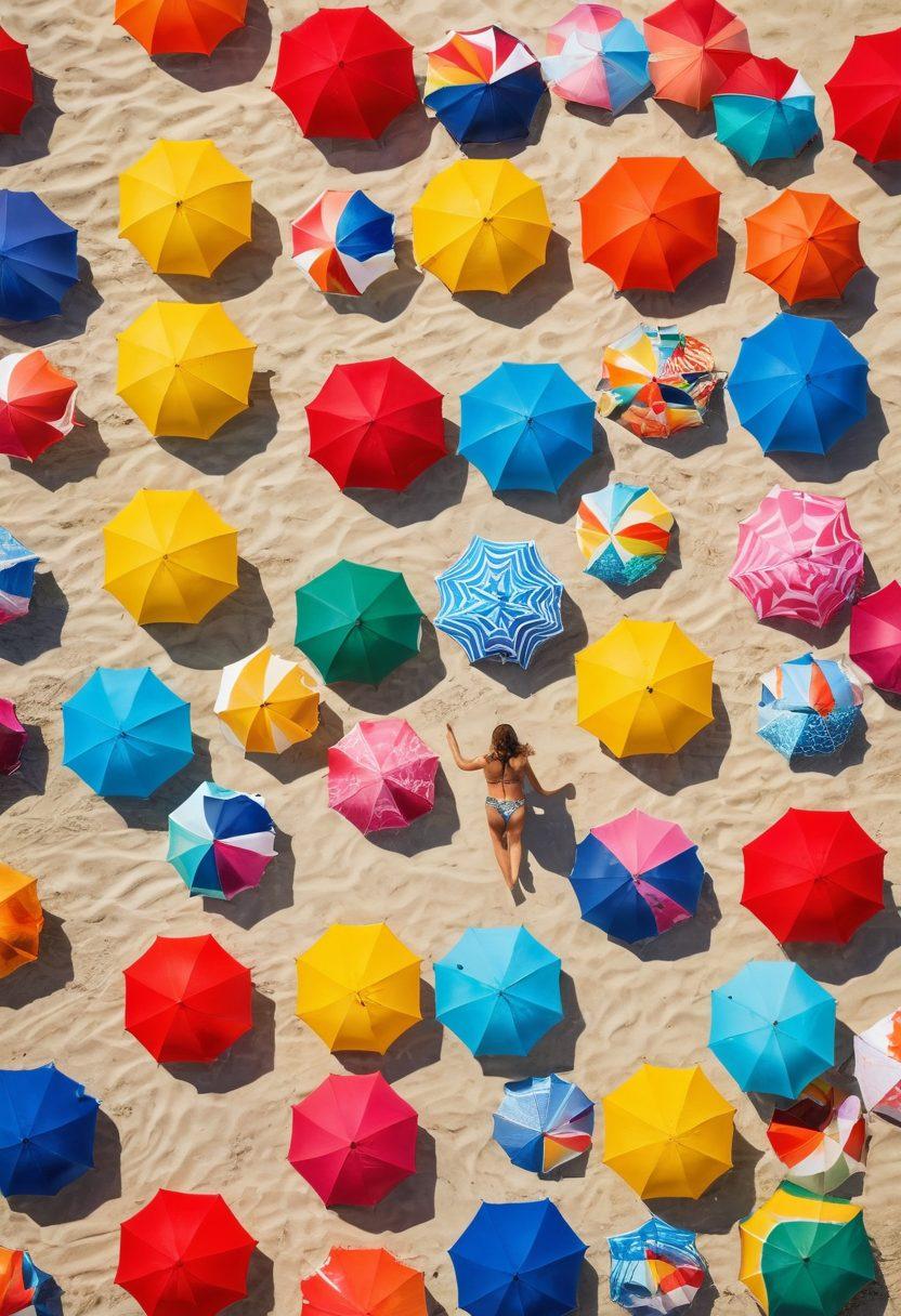 A vibrant beach scene showcasing a diverse group of women in various stylish swimwear, transitioning from halter tops to two-piece swimsuits, with colorful umbrellas and beach towels in the background. The ocean waves gently lap at the shore, capturing the essence of summer. Bright, sunny skies and playful beach accessories add to the fun atmosphere. super-realistic. vibrant colors. sunny beach setting.